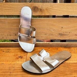 J. Crew Sandal Cyprus Silver Sandals Slides metallic shoes Leather Minimalist